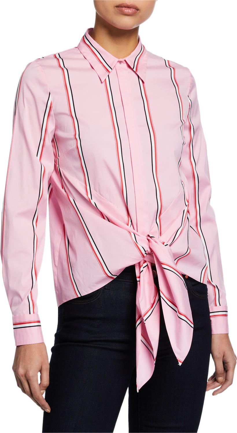 Elie Tahari Katarina Striped Button-Down Tie-Hem Shirt