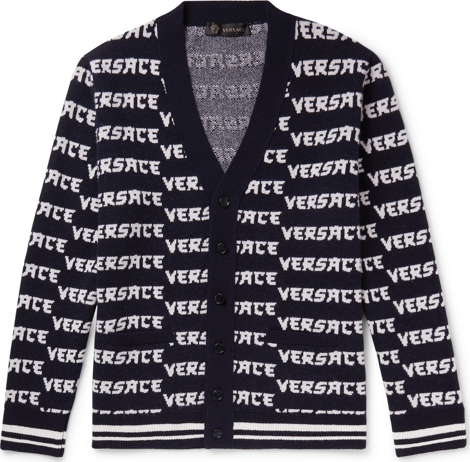 Versace Logo-Jacquard Wool Cardigan