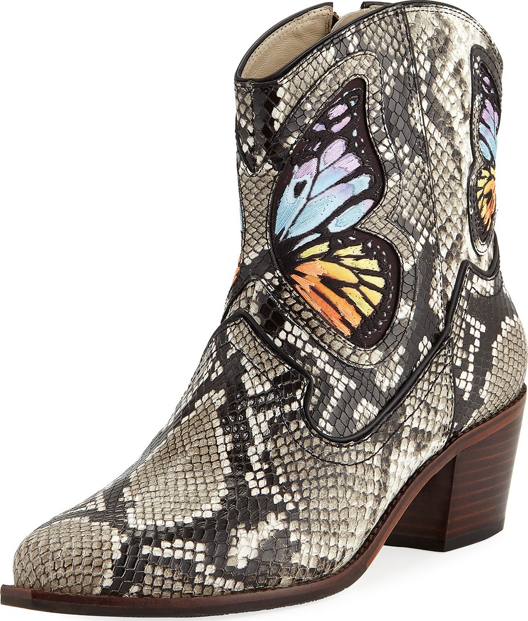 Sophia Webster Shelby Snake-Printed Cowboy Boots with Butterfly