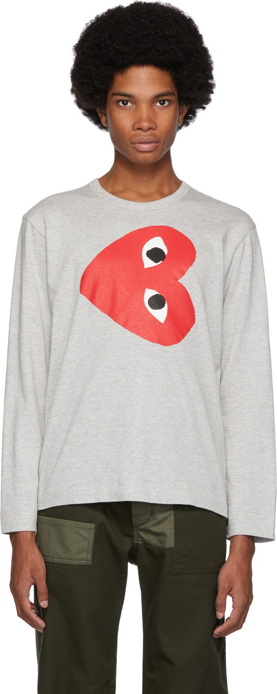 Comme Des Garcons PLAY Grey Horizontal Heart Long Sleeve T-Shirt