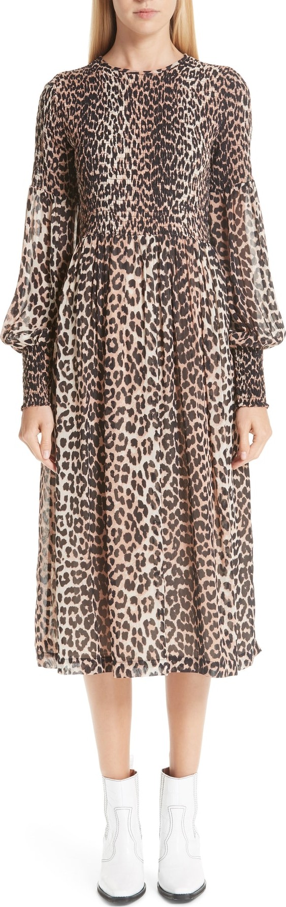 Ganni Leopard Print Georgette Dress