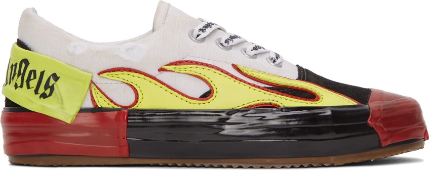 Palm Angels White & Black Flame Sneakers