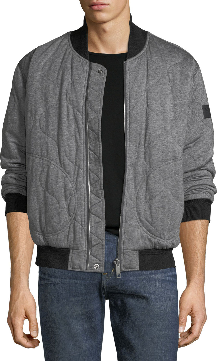 Burberry London England Knit Quilted Bomber Jacket w/ Nylon Sleeves