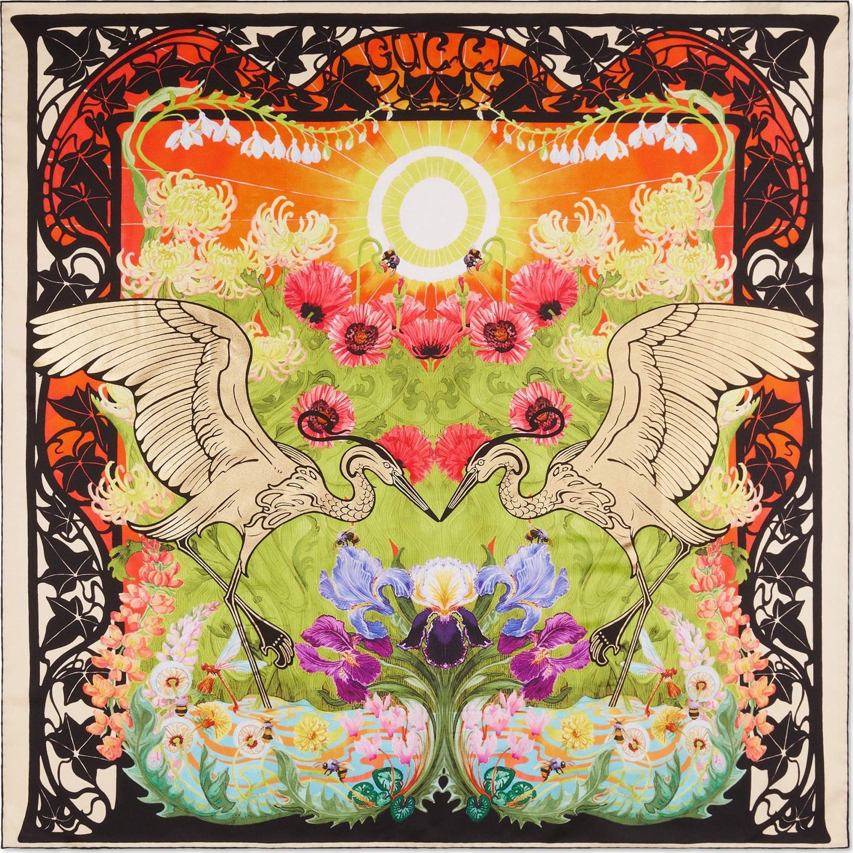 Gucci Heron Print Silk Twill Scarf