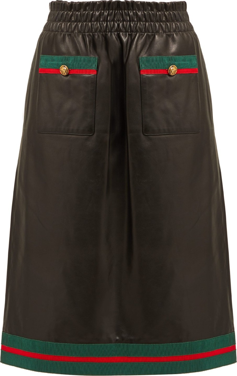 Gucci Grosgrain-trimmed leather skirt
