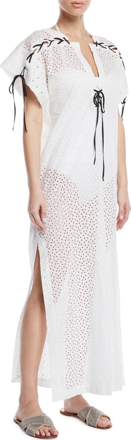 Marysia Nantucket Eyelet Lace-Up Coverup Tunic