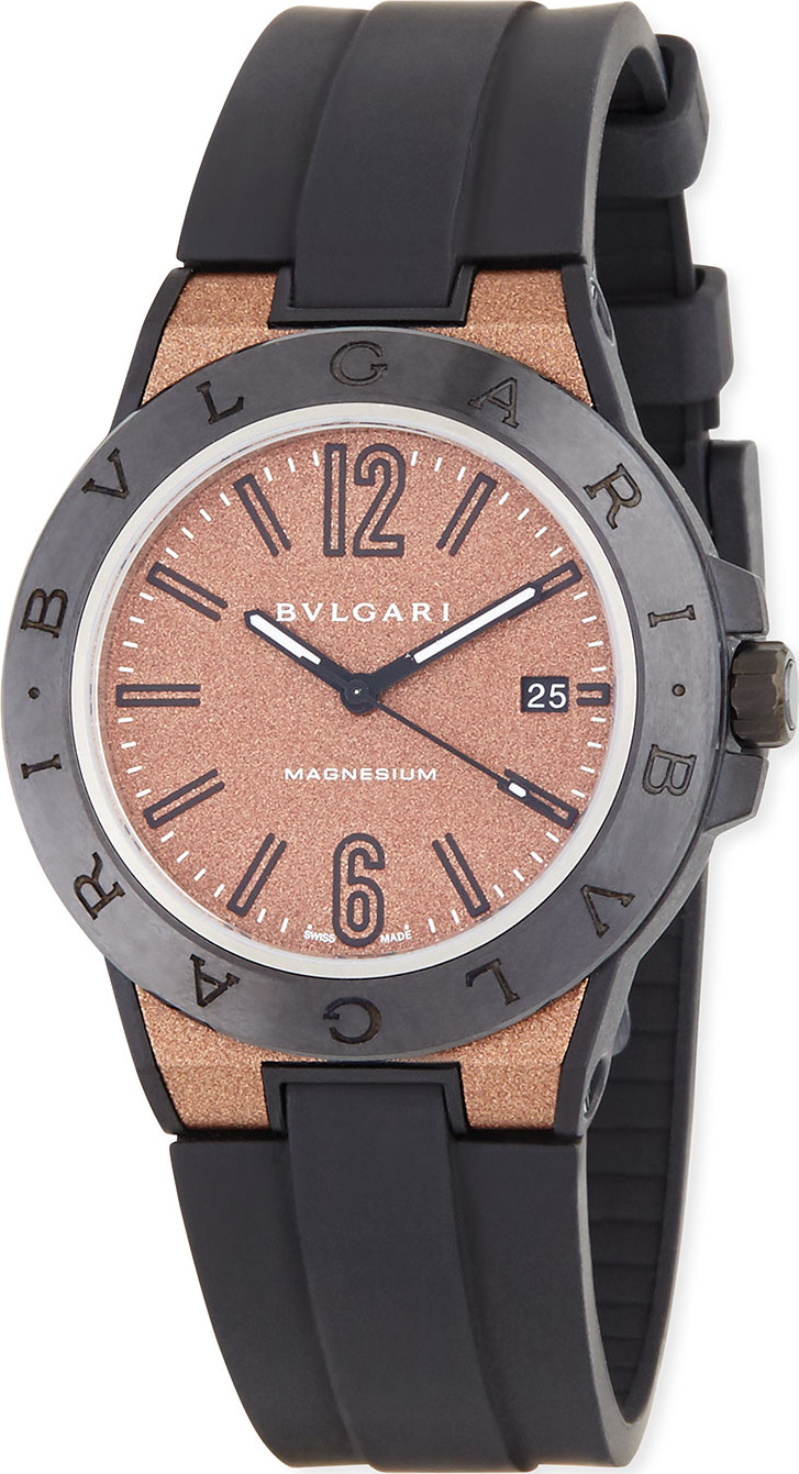 BVLGARI 41mm Diagono Magnesium Watch, Coral/Black