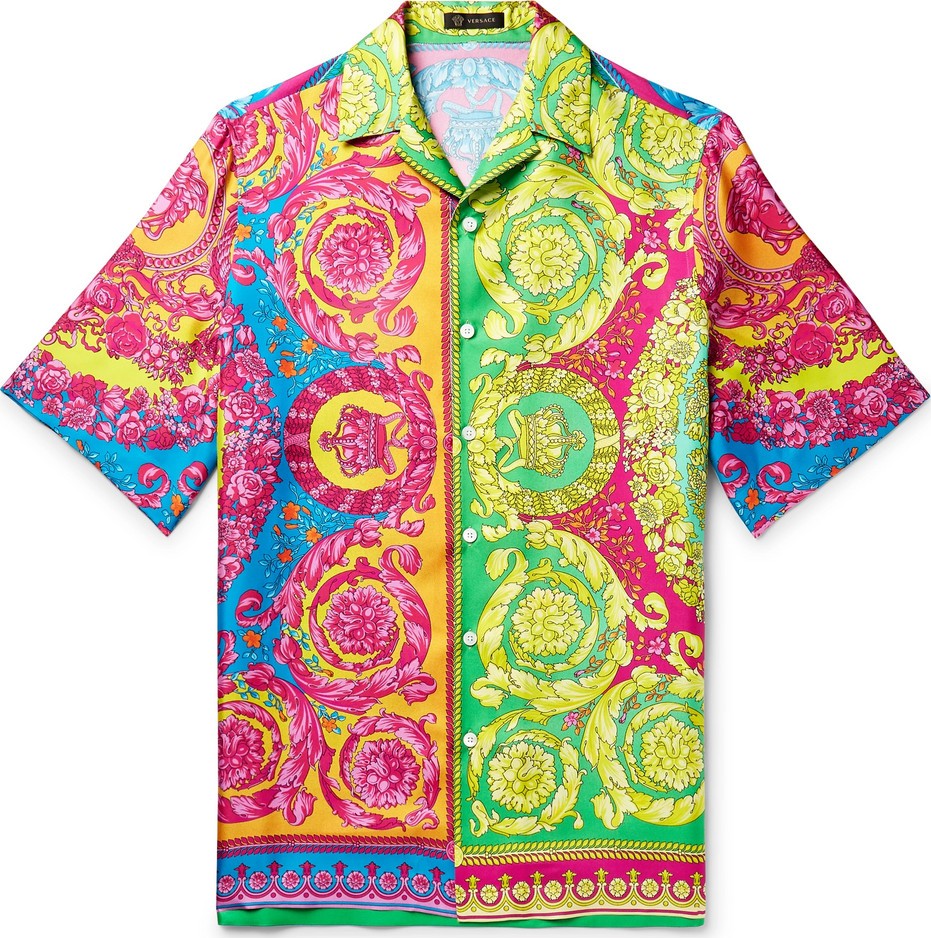 Versace Oversized Camp-Collar Printed Silk-Twill Shirt