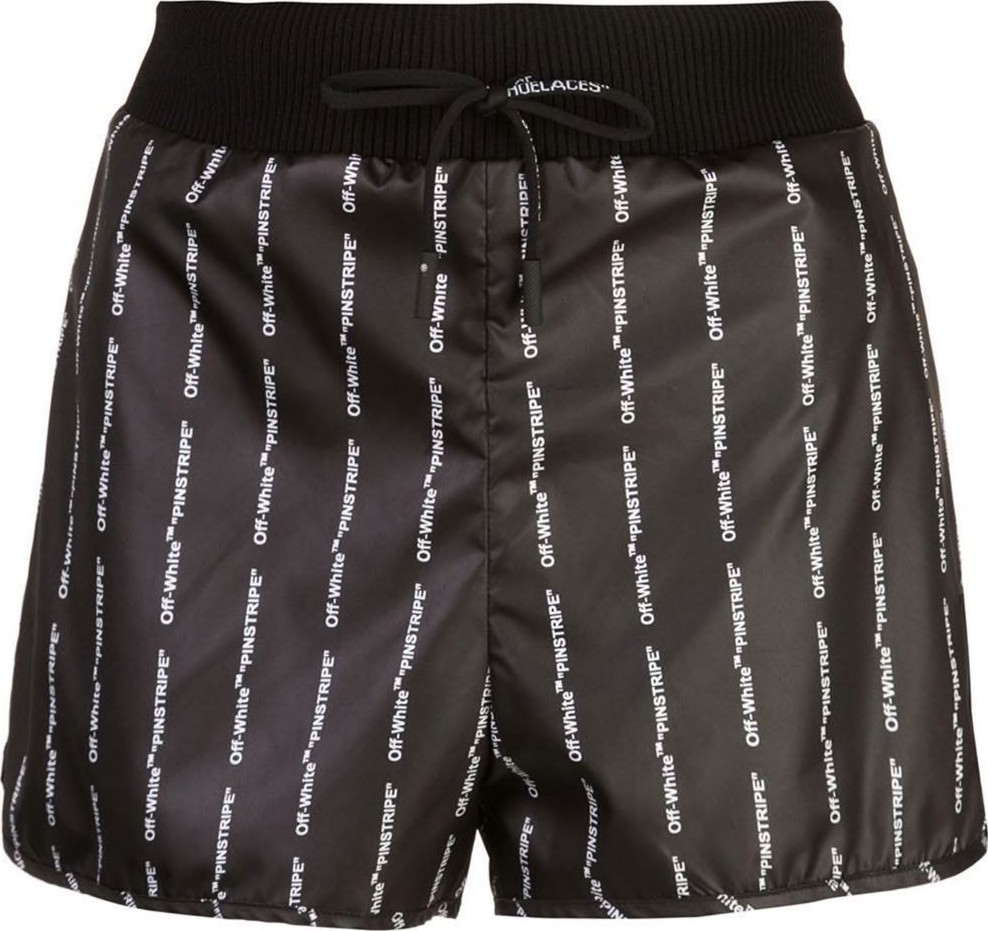 Off White logo print pinstripe track shorts