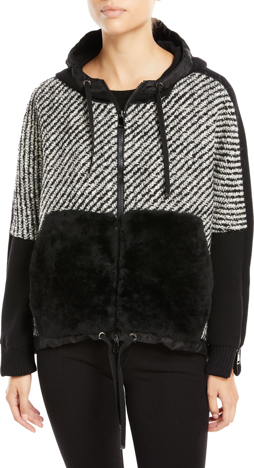 Moncler Maglia Fur-Trim Tweed Sweatshirt