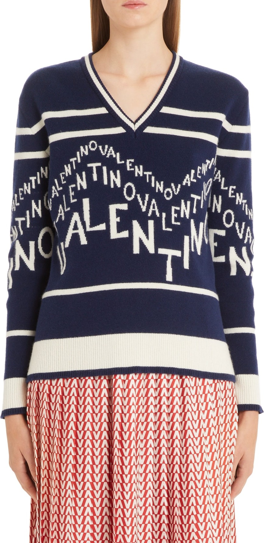 Valentino Chevron Logo Wool & Cashmere Sweater