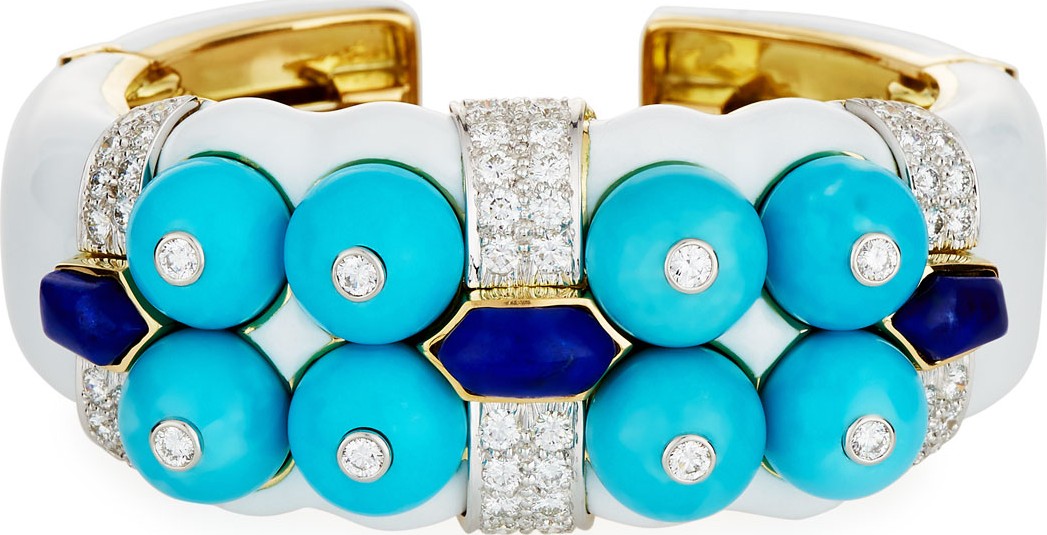 David Webb Sleeping Beauty Turquoise & Lapis Bracelet with Diamonds