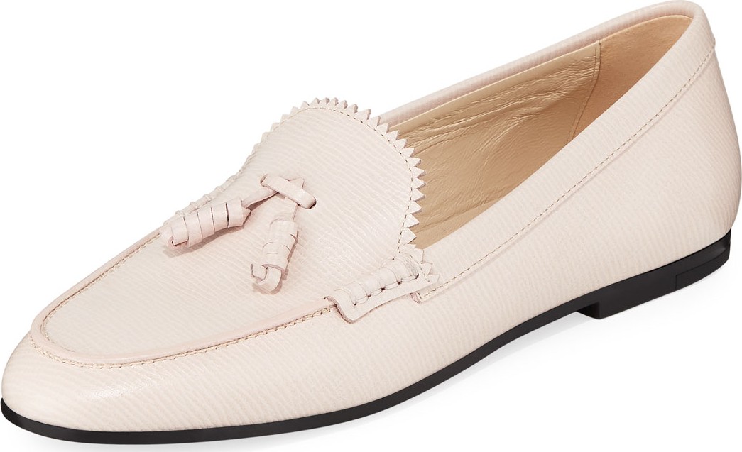 Tod's Textured Tassel Flat Loafers
