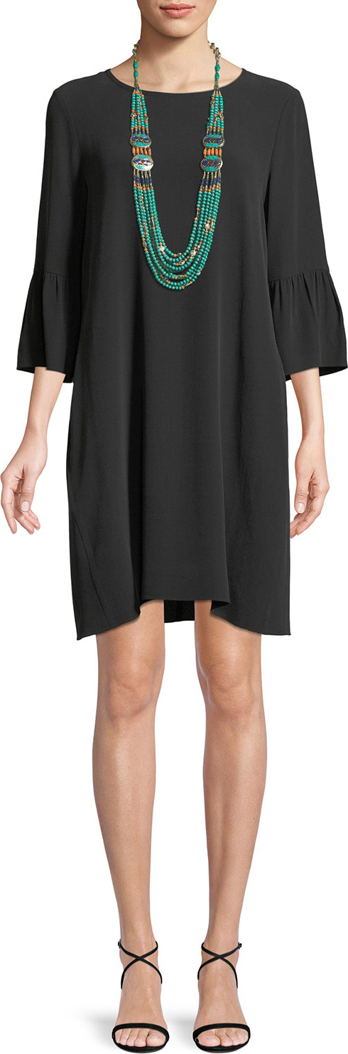 Eileen Fisher Flutter-Sleeve Silk Shift Dress