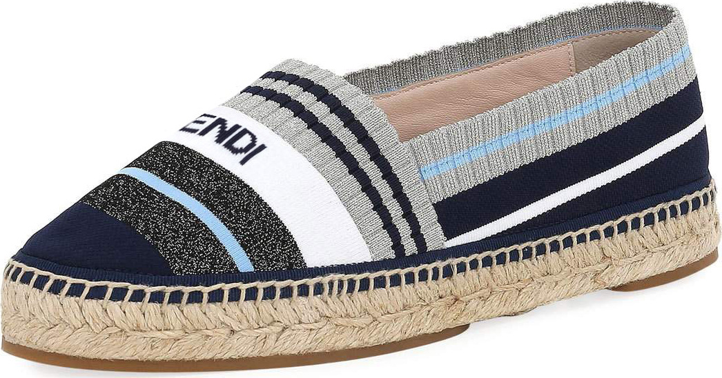 Fendi Stretch-Knit Metallic Espadrille, Dark Blue