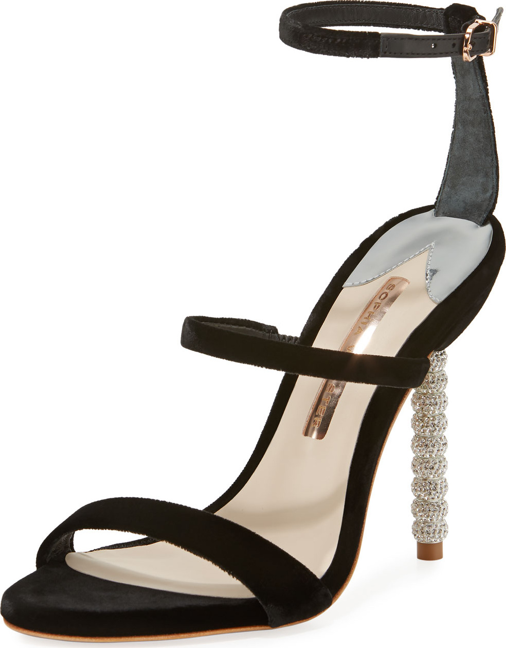 Sophia Webster Rosalind Velvet Strappy Crystal-Heel Sandal