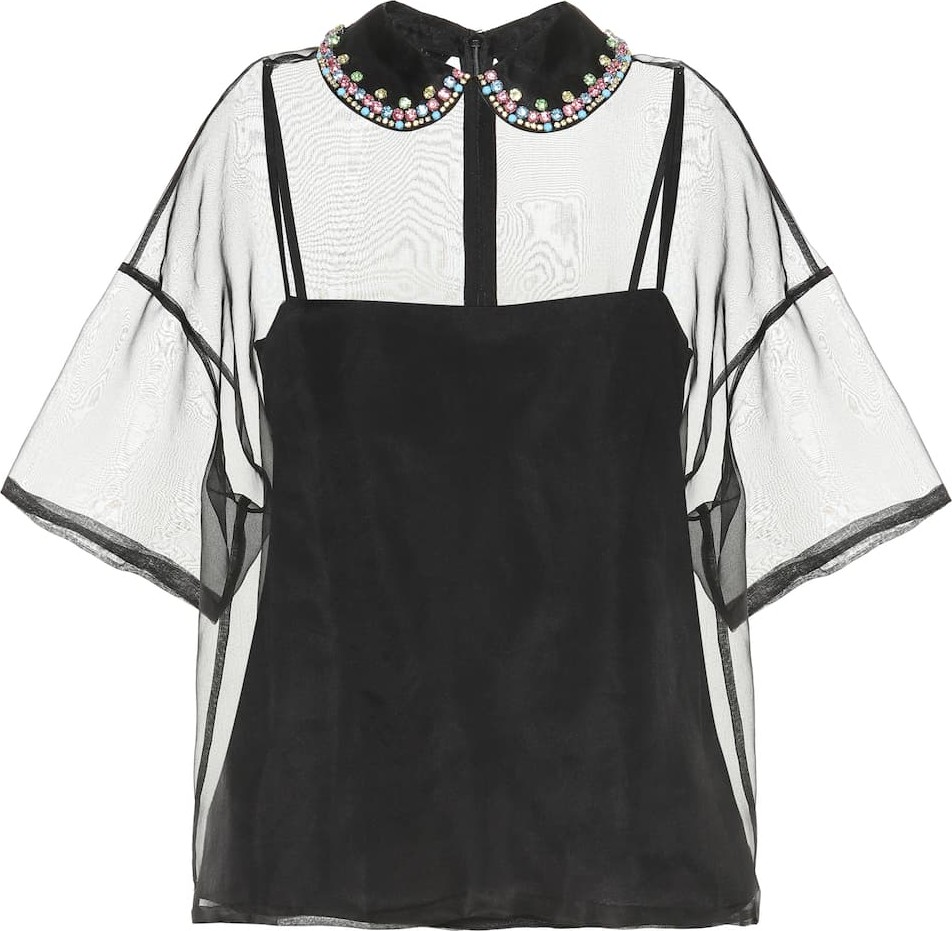 RED Valentino Embellished silk-organza blouse