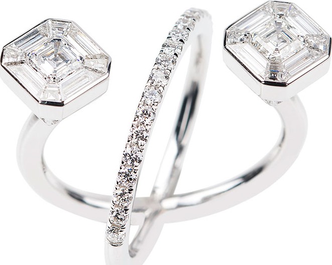 Nikos Koulis Oui 18k White Gold Diamond Crisscross Ring  Size 6.5