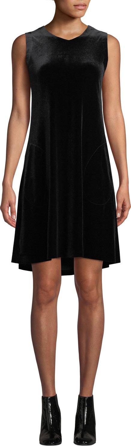 Norma Kamali Sleeveless Velvet V-Neck Swing Dress