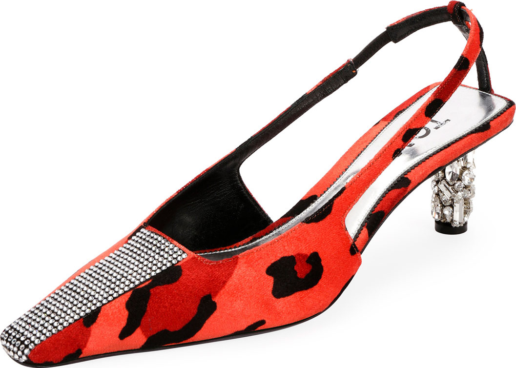 TOM FORD Leopard Animal-Print Velvet Slingback Pump