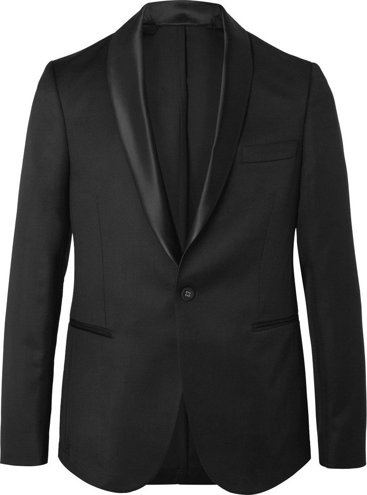 Officine Générale Black Slim-Fit Satin-Trimmed Wool and Mohair-Blend Twill Tuxedo Jacket