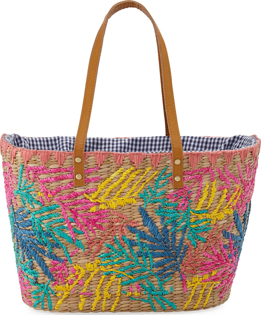 Rafe Evelin Embroidered Seagrass Tote Bag