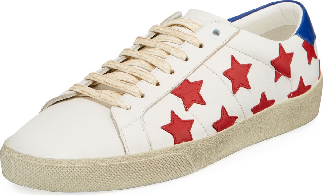 Saint Laurent Men's Calfskin Leather Stars Low-Top Sneaker