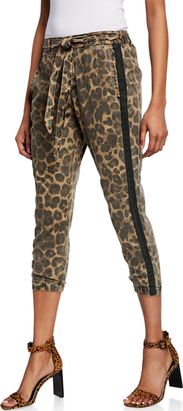 PAM & GELA Leopard-Print Cropped Skinny Pants w/ Belt