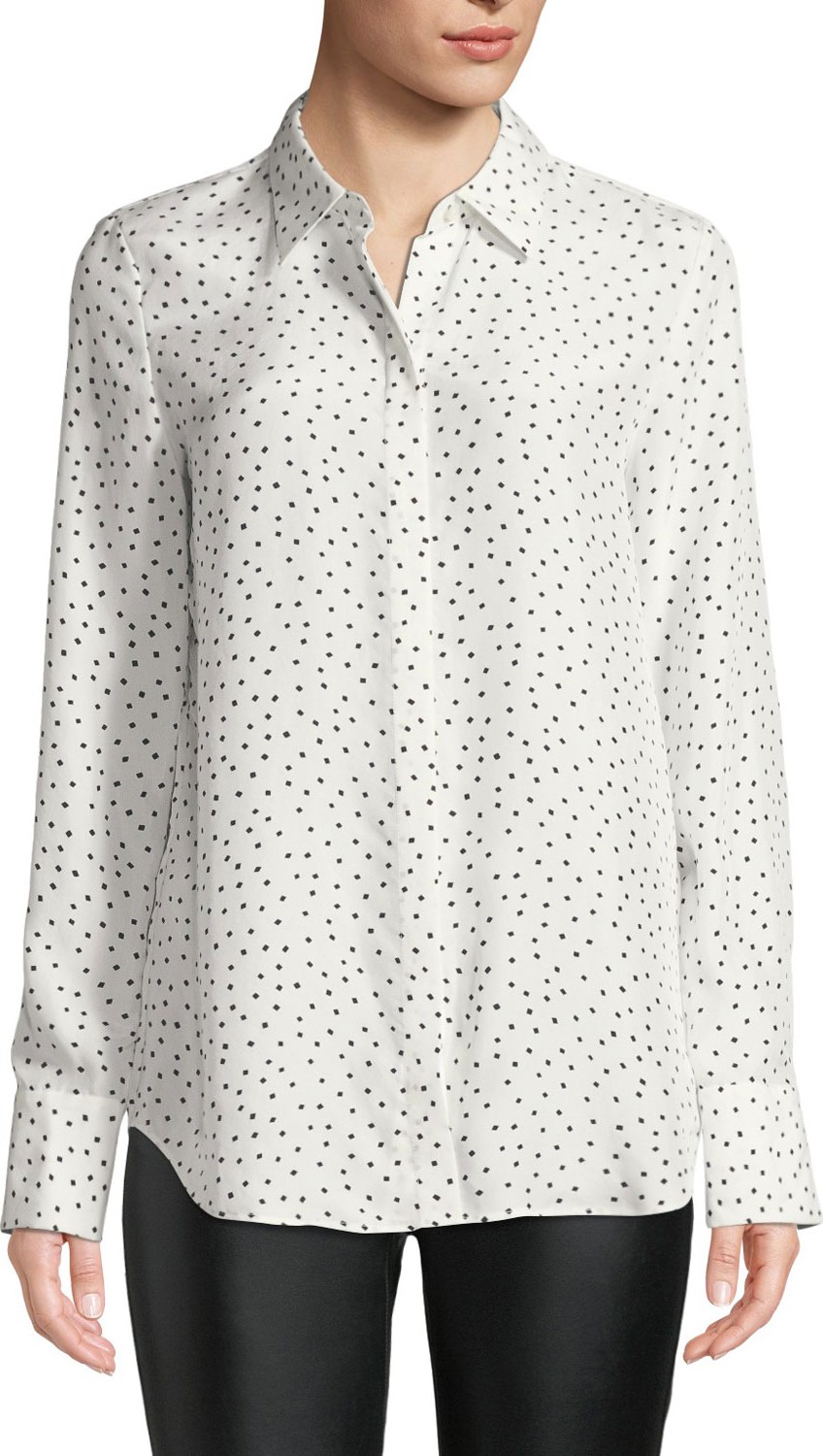 Lafayette 148 New York Scottie Brilliant Boxes Long-Sleeve Silk Blouse