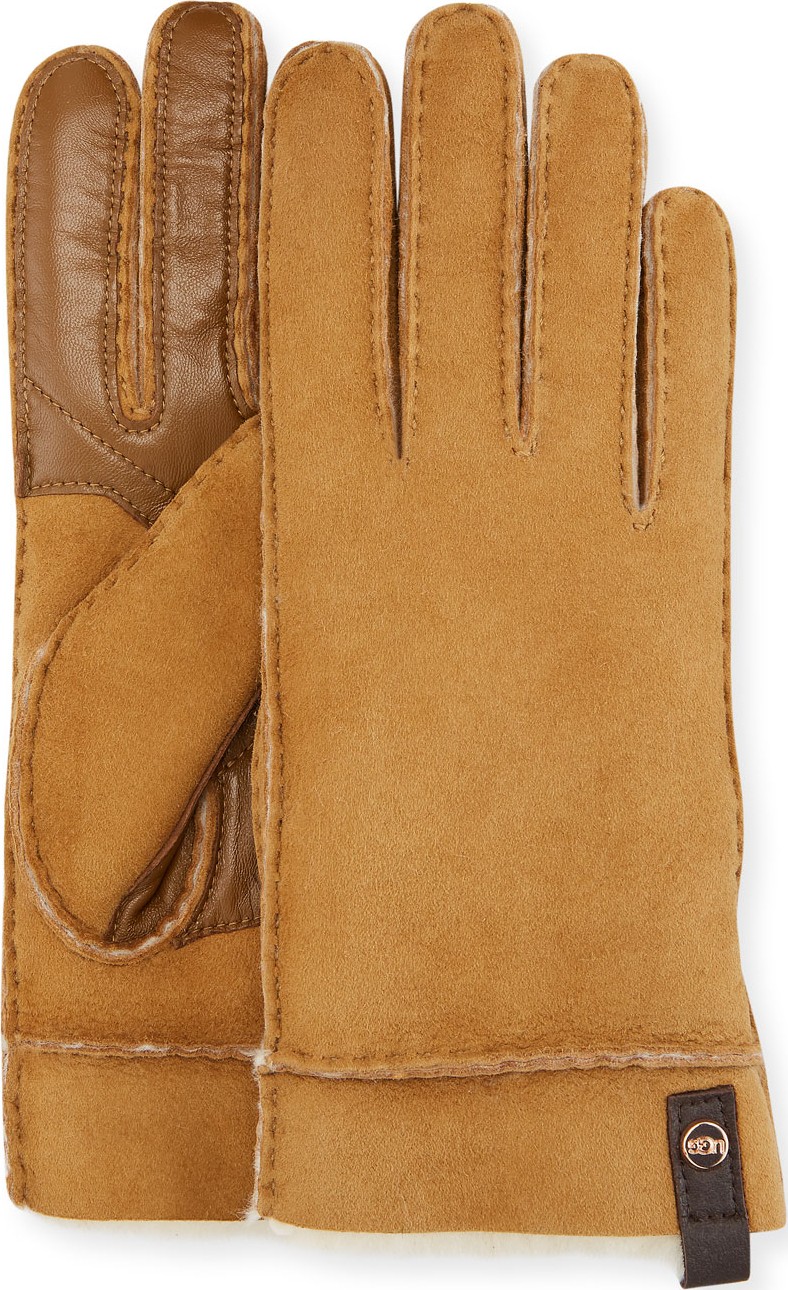 UGG Tenney Suede & Leather Gloves w/ Shearling Lining