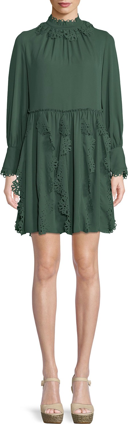 See By Chloé Floral Lace Puff-Sleeve Midi Dress