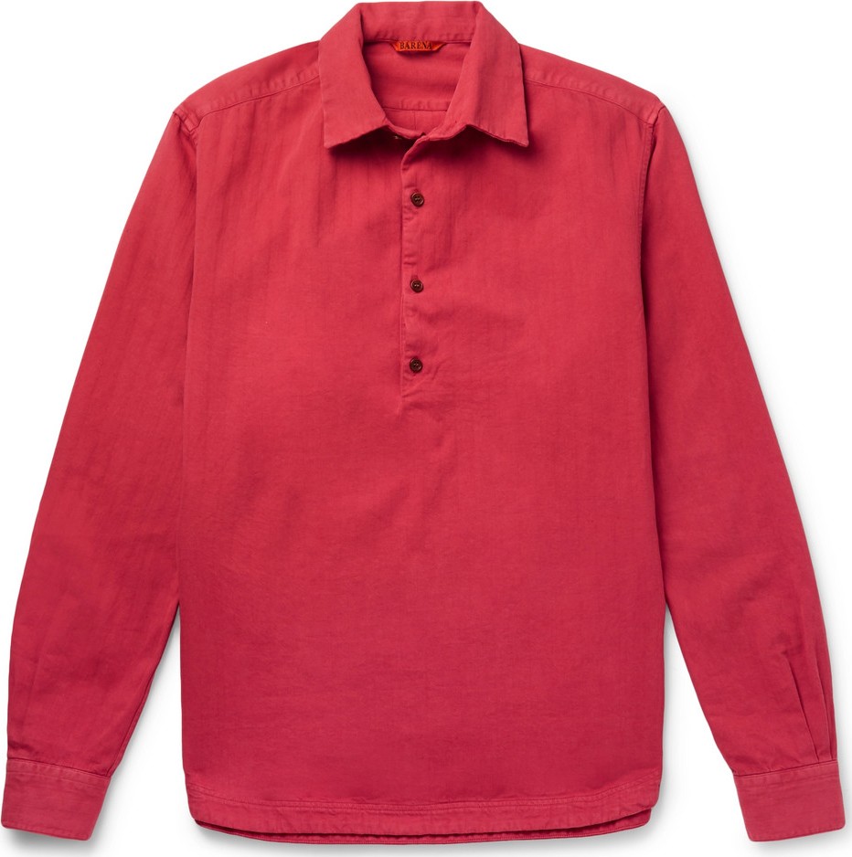 Barena Herringbone Cotton Half-Placket Shirt