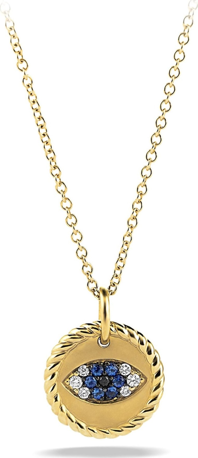 David Yurman 'Cable Collectibles' Evil Eye Charm Necklace with Blue Sapphire, Black Diamonds and Diamonds in Gold