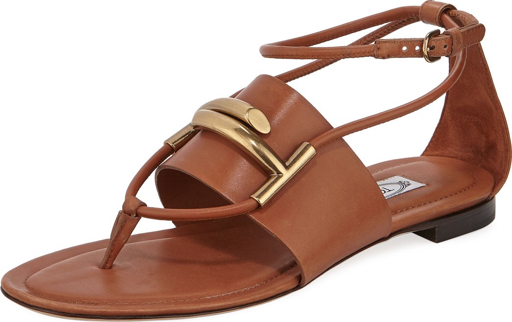 Tod's Leather Horsebit Flat Sandals