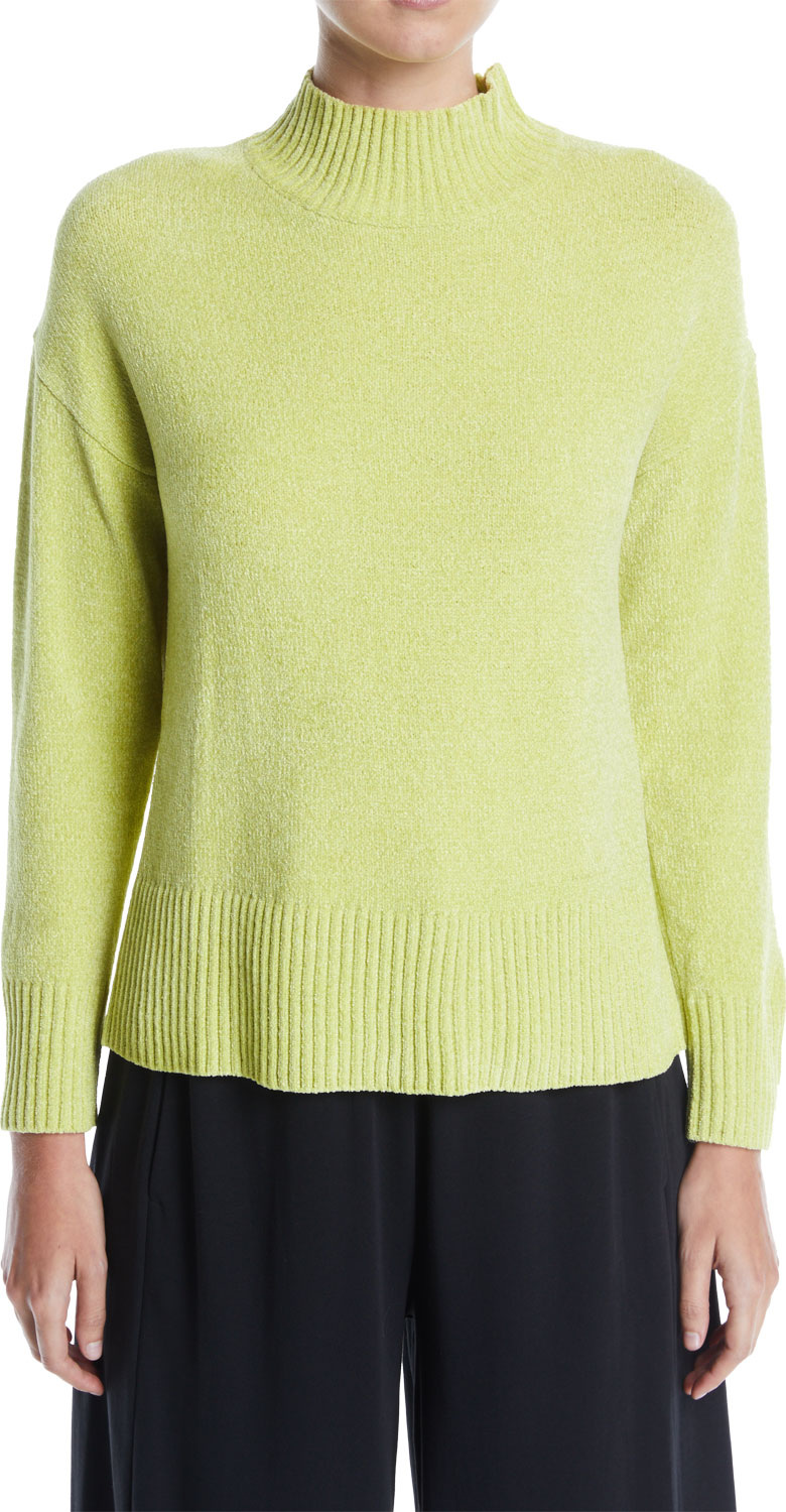 Joan Vass Mock-Neck Chenille Pullover Sweater