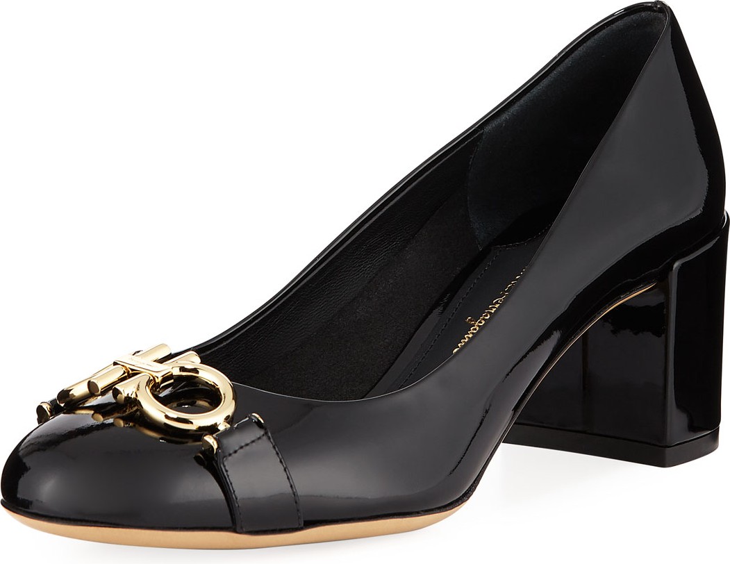 Salvatore Ferragamo Gancini Patent 55mm Pumps  Nero