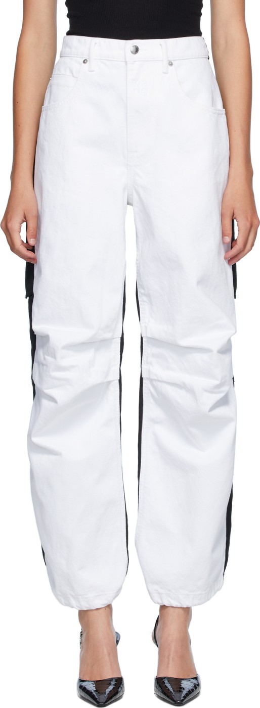 Alexander Wang White & Black Denim Hybrid Cargo Jeans