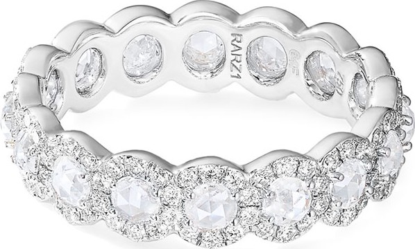 64 Facets 18k White Gold Rose-Cut Diamond Band Ring, Size 6