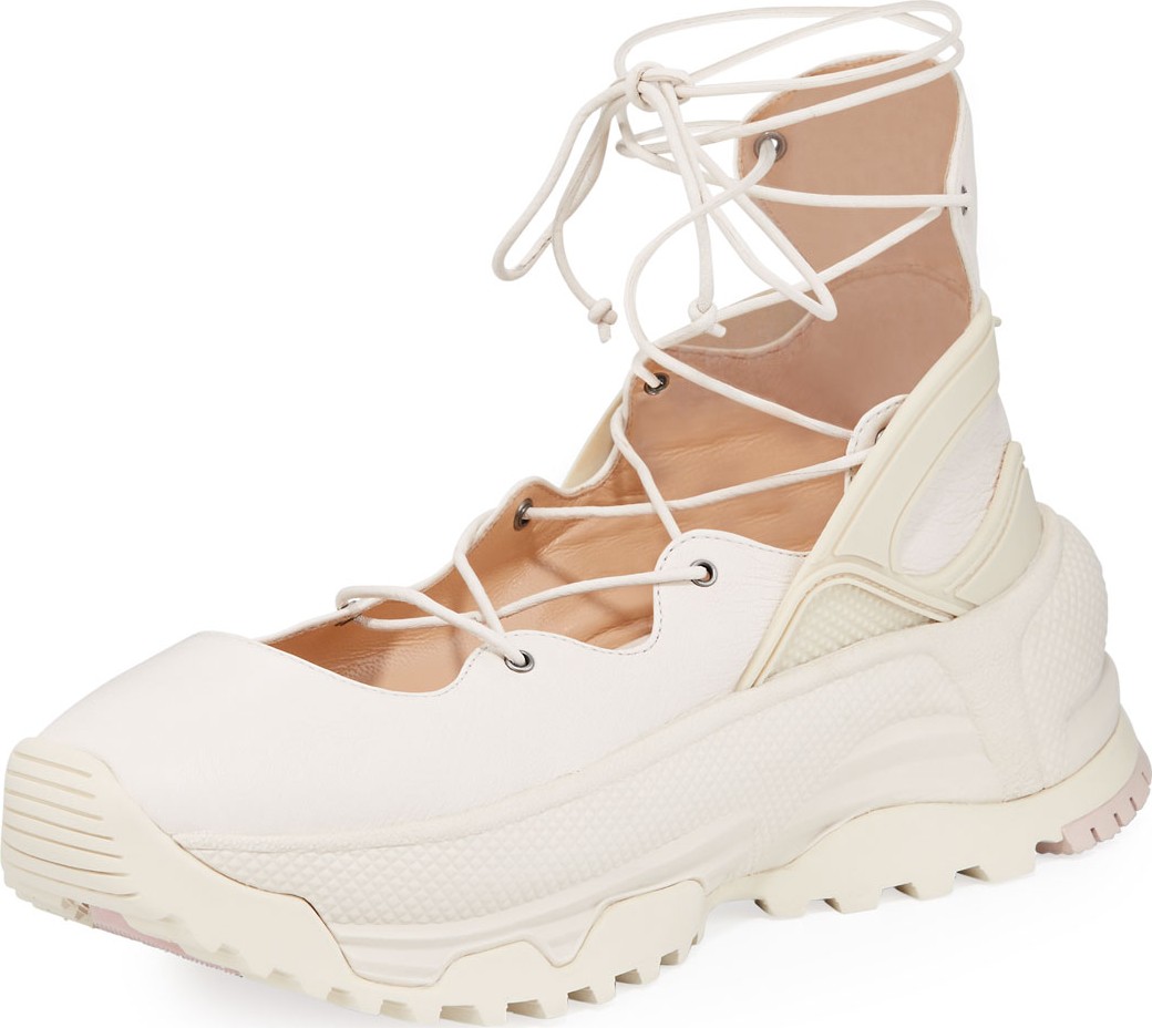 COACH Lace-Up Chunky Leather Ballerina Sneakers