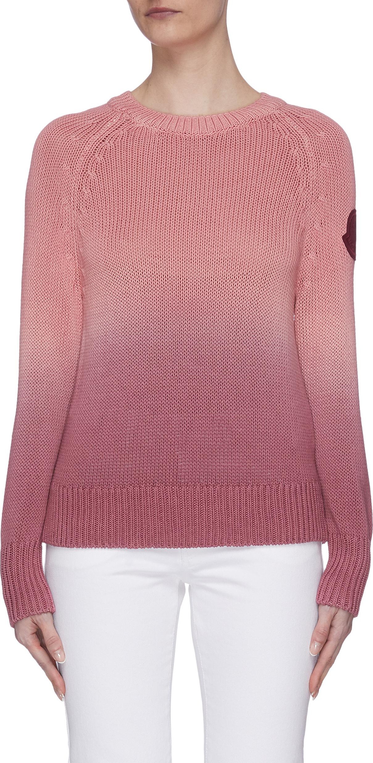 Moncler Leather sleeve patch radiant rib knit sweater