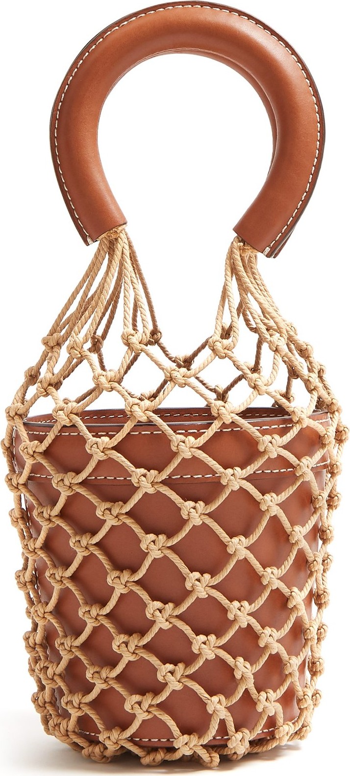 Staud Moreau mini macramé and leather bucket bag