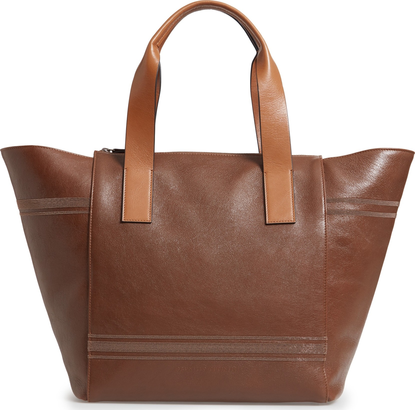Brunello Cucinelli Monili Trim Leather Shopper Bag