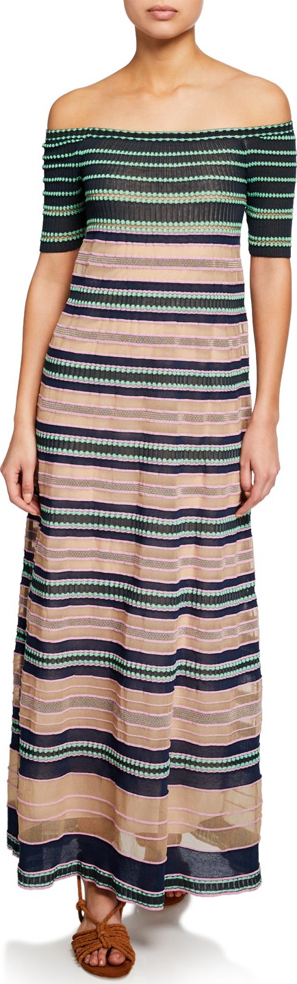 M Missoni Striped Off-the-Shoulder Maxi Dress