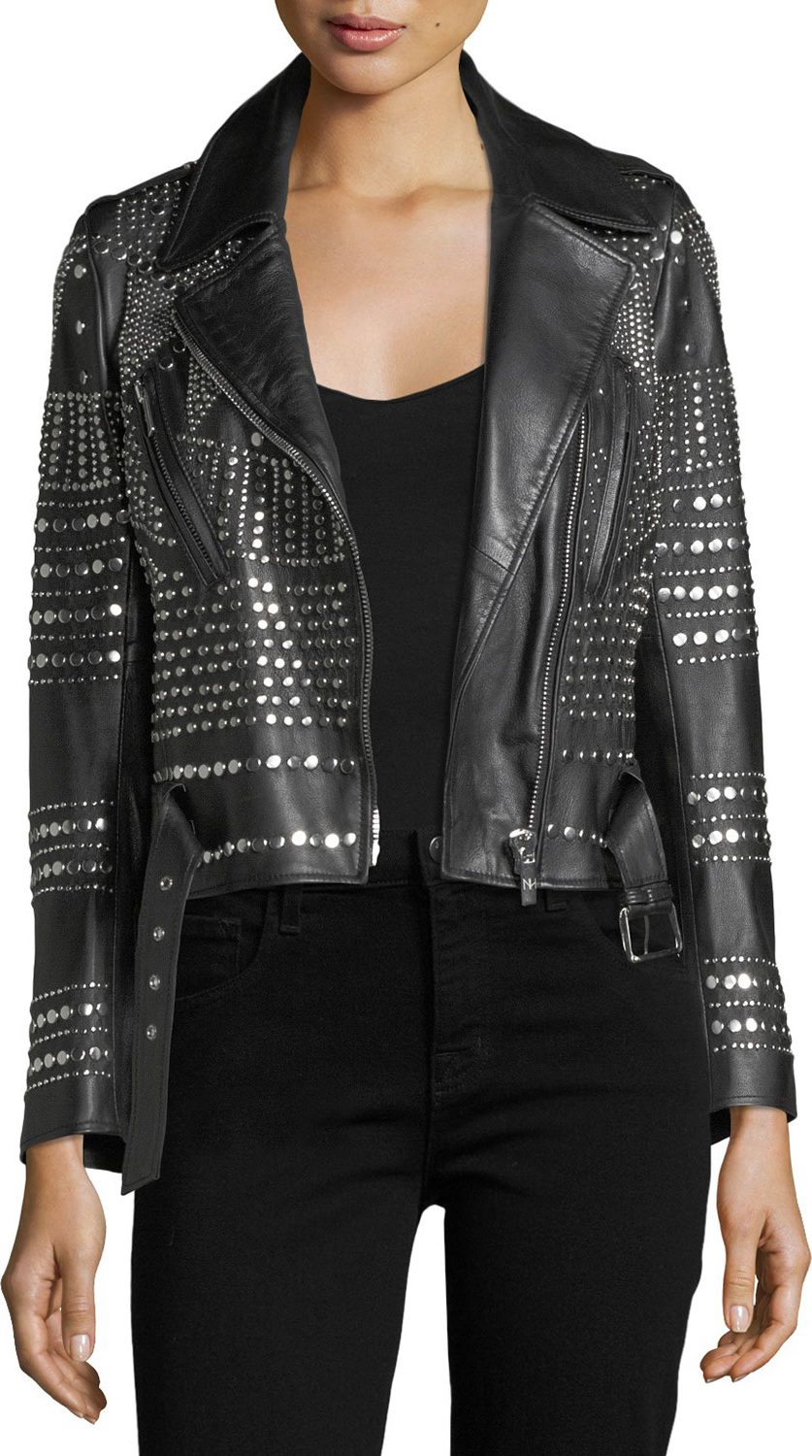 Nour Hammour Elysee Studded Leather Moto Jacket