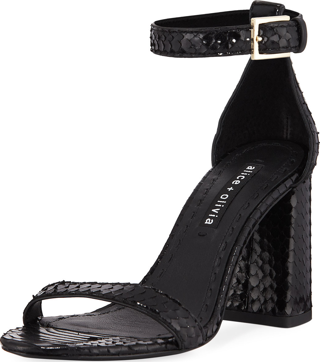 Alice + Olivia Lillian Snake-Print Block-Heel Sandal