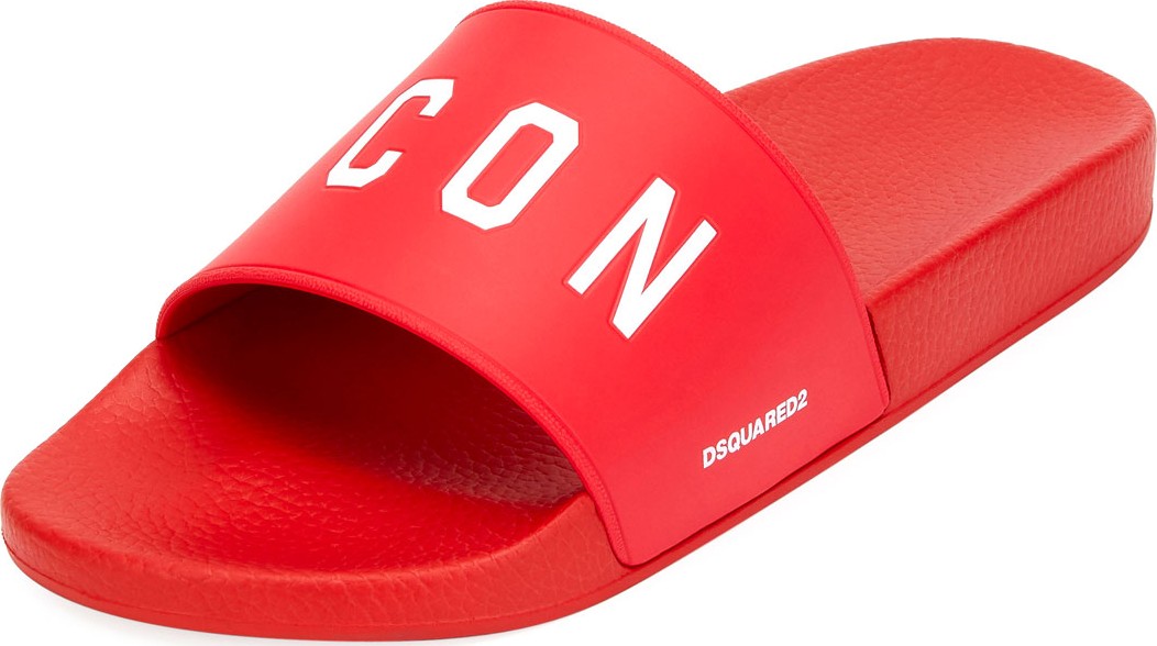 DSQUARED2 Men's Logo Rubber Slide Sandals, Red/White