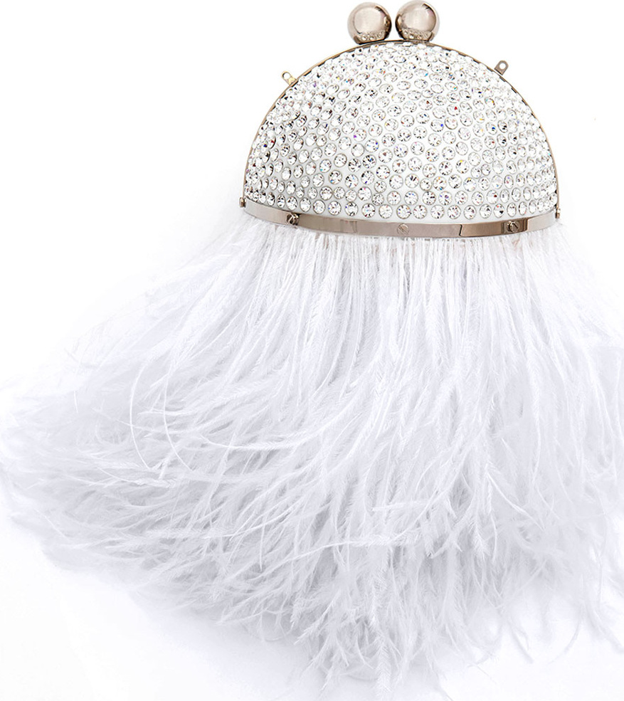 Marzook Mini Crystal Orb Minaudiere w/ Feathers, White