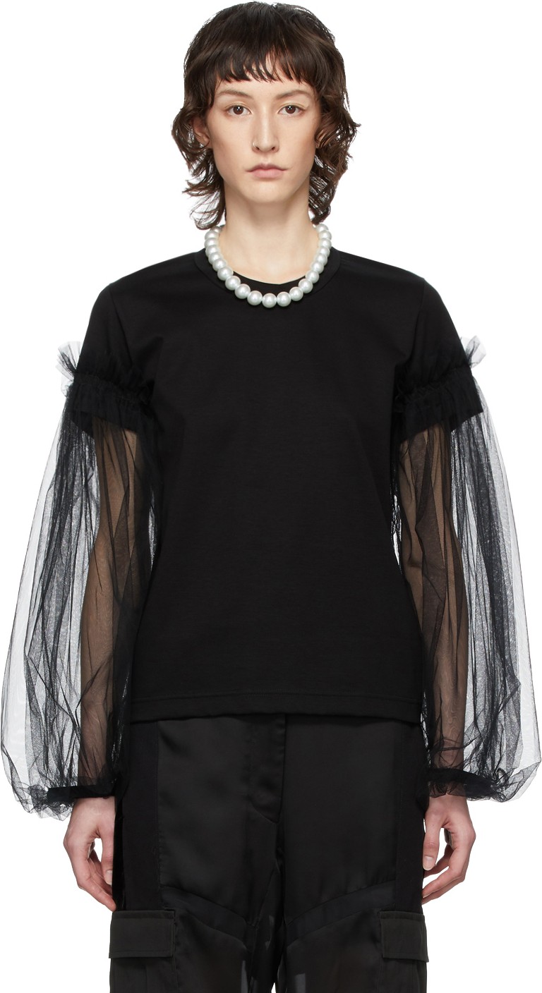 Noir Kei Ninomiya Black Tulle Detail Long Sleeve T-Shirt