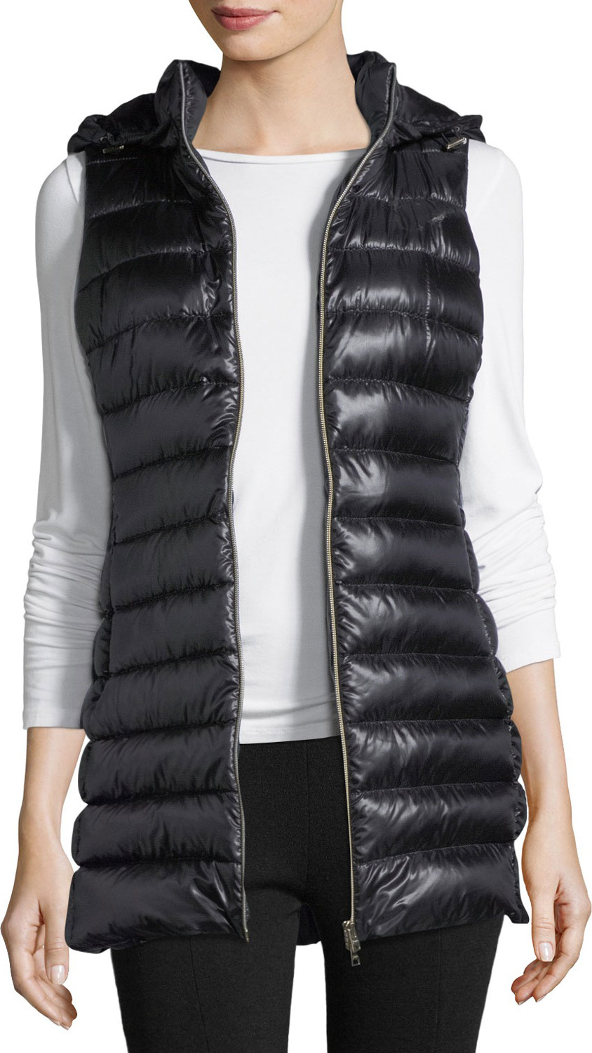 Herno Long Zip-Front Quilted Puffer Vest w/ Removable Hood
