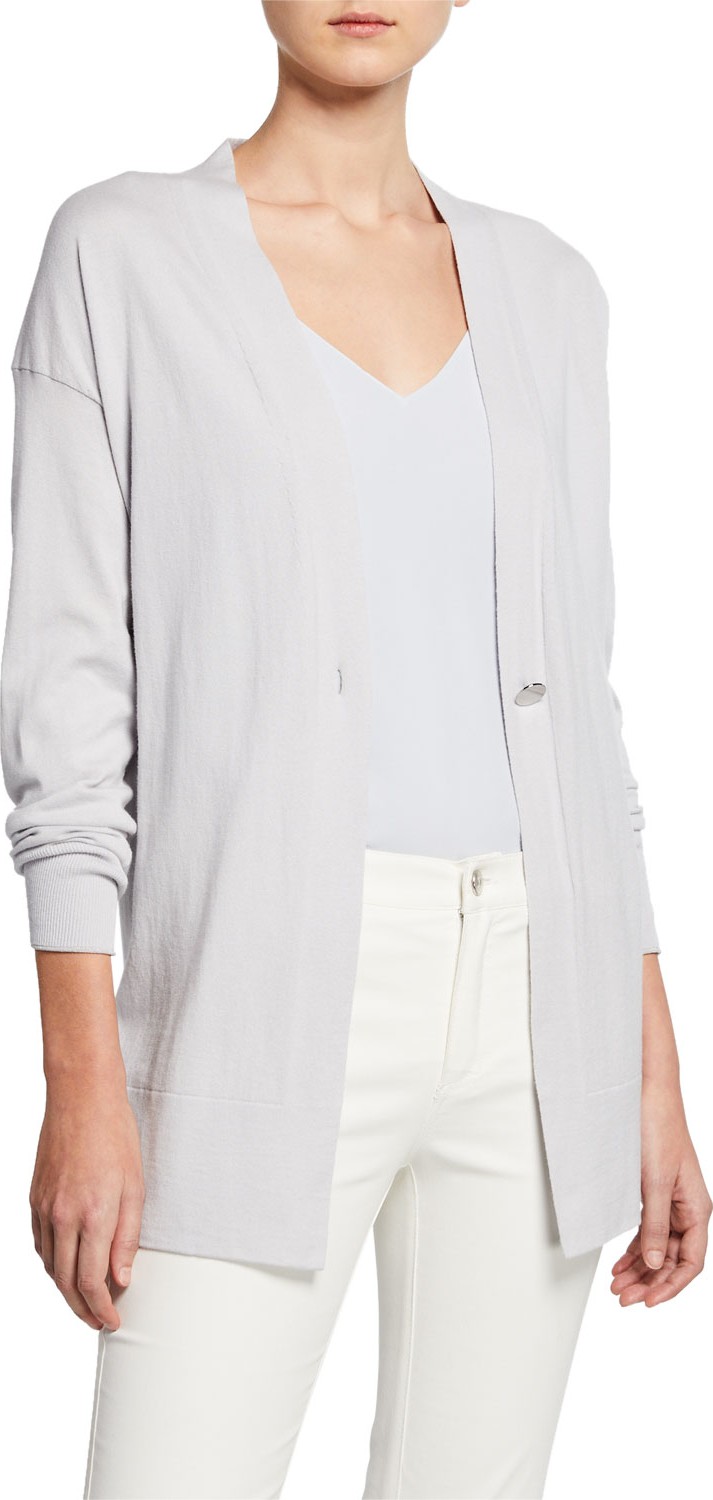 Lafayette 148 New York Cotton & Cashmere Long-Sleeve Single-Button Cardigan